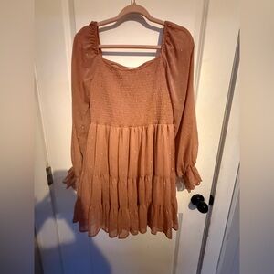 Peach Long Sleeve Dress with Sparkle Details